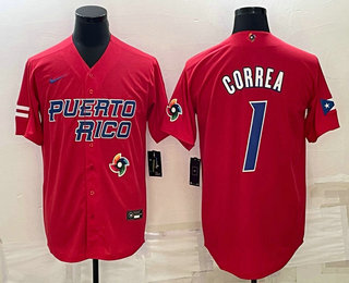 Men%27s Puerto Rico Baseball #1 Carlos Correa 2023 Red World Baseball Classic Stitched Jersey->2023 world baseball classic->MLB Jersey